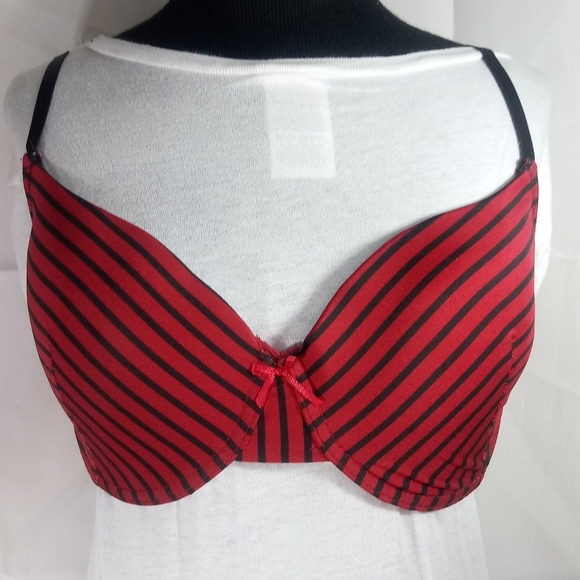 Red underwire t-shirt bra with black stripes - Picture 1 of 7